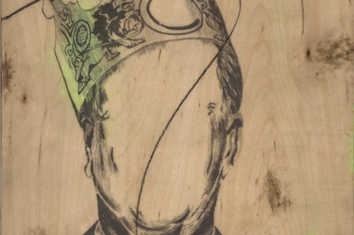 "Head(1)" 2018, Acrylic, graphite and charcoal on wood, 16 by 12 inches