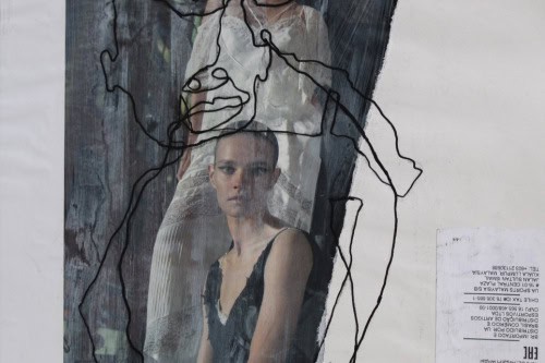 "Inner Self" 2021, Paper, acrylic marker and tag collage on watercolor paper, 10 by 8 inches
