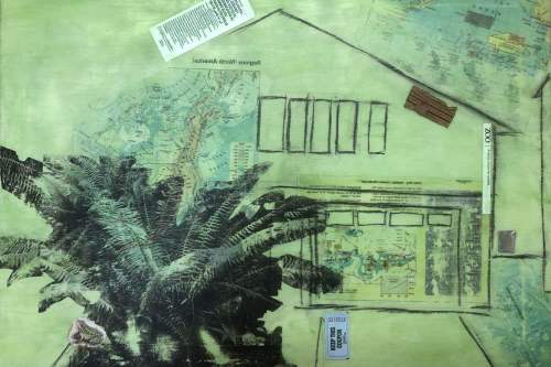 "A Better Future" 2020, Acrylic, charcoal, paper, image transfers, cardboard and metal on canvas, 18 by 24 inches