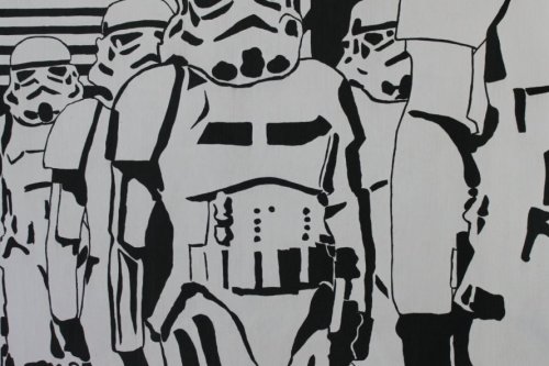 Painting of Stormtroopers from Star Wars in black and white.
