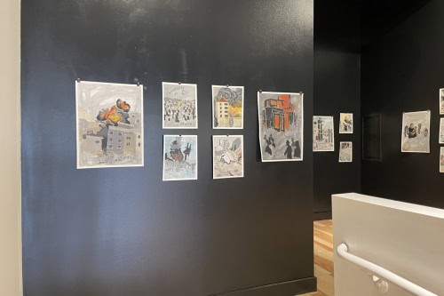 A view of Sam Marroquin's work in the gallery in the exhibit Seeking Warmth.