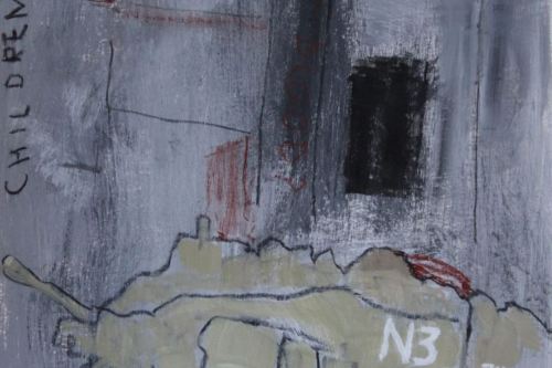 Deathtoll, 2023, Acrylic and charcoal on paper, 13 by 10 inches
