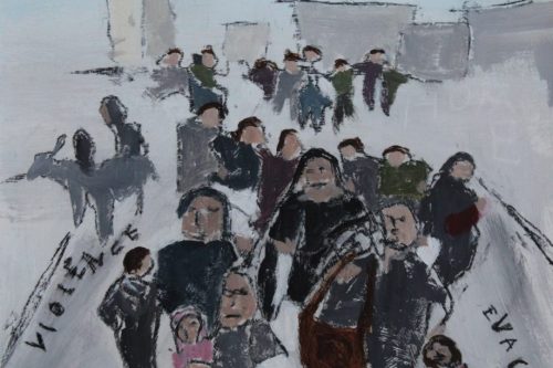 Nowhere to Run, 2023, Acrylic and charcoal on paper, 13 by 10 inches