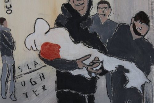 Weight to Bear, 2023, Acrylic and charcoal on paper, 13 by 10 inches
