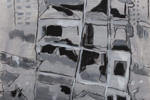 Trapped in Your Grave, 2023, Acrylic and charcoal on paper, 13 by 10 inches