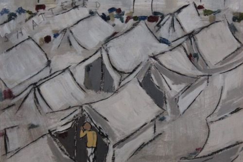 Everything is Shattered, 2023, Acrylic and charcoal on paper, 13 by 10 inches
