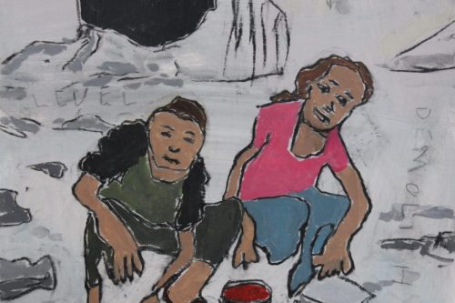 New Ghetto, 2023, Acrylic and charcoal on paper, 13 by 10 inches
