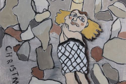 Christmas Eve in Bethlehem, 2024 Acrylic and charcoal on paper, 13 by 10 inches