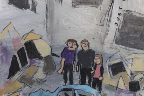 Hear Their Cry, 2024, Acrylic and charcoal on paper, 13 by 10 inches