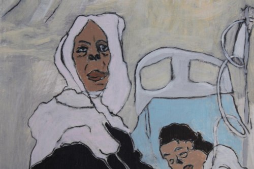 Those Who Remain, 2024, Acrylic and charcoal on paper, 13 by 10 inches
