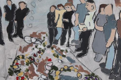 Goodbyes, 2024, Acrylic and charcoal on paper, 13 by 10 inches