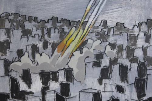 Apparatus of Death, 2024, Acrylic and charcoal on paper, 13 by 10 inches