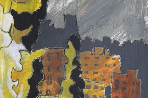 No Escape, 2024, Acrylic and charcoal on paper, 13 by 10 inches