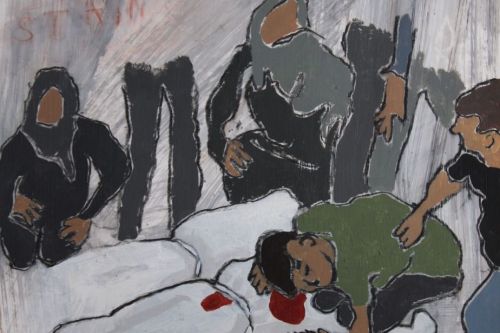 Your Shroud of White, 2024, Acrylic and charcoal on paper, 13 by 10 inches