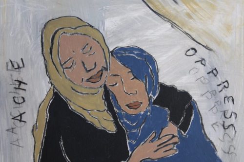 To Greive, 2024, Acrylic and charcoal on paper, 13 by 10 inches