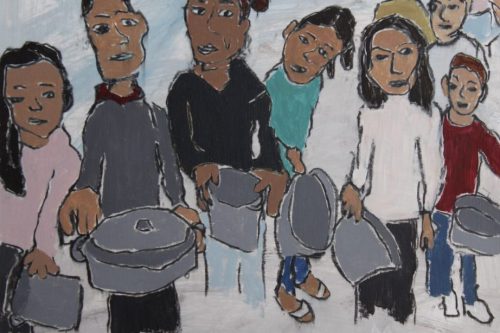 Starving, 2024, Acrylic and charcoal on paper, 13 by 10 inches