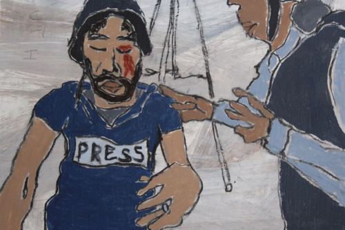 Intentionally Wounded, 2024, Acrylic and charcoal on paper, 13 by 10 inches