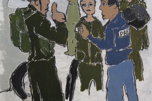 There is No War, 2024, Acrylic and charcoal on paper, 13 by 10 inches