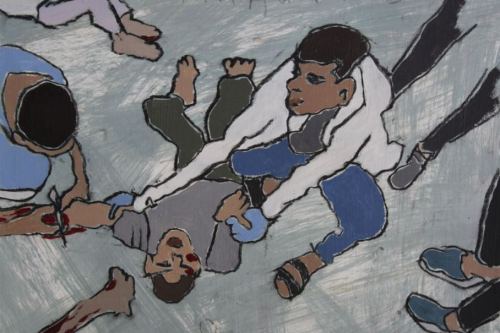 No Anesthesia, 2024, Acrylic, charcoal, and Conté Crayon on paper, 13 by 10 inches