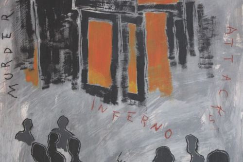 After the Attacks, 2025, Acrylic, charcoal, and Conté crayon on paper, 23 by 17 inches
