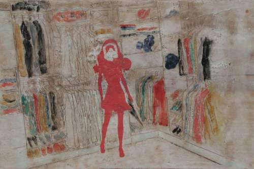 "Wardrobe", 2011, Encaustic and mixed media on wood, 11 by 17 inches
